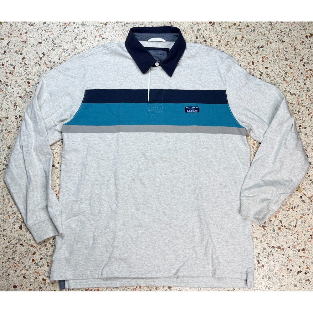 L.L. Bean Traditional Fit Men's Vtg Long Sleeve Rugby Shirt Size Large Regular